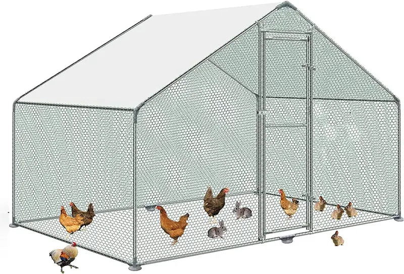 Large Chicken Coop Metal Chicken Runs for Yard, 10′ Walk in Chicken Coop Cage Chicken Pen Poultry Cage with Waterproof and Anti-UV Cover Heavy Duty Rabbit Hutch Duck Cage for Outdoor, Backyard and Farm