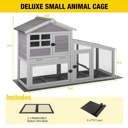 Aivituvin Outdoor Rabbit Hutch with Indoor Use Option  Gray Bunny Cage Featuring Pull-Out Tray & Removable Wire Mesh Floor