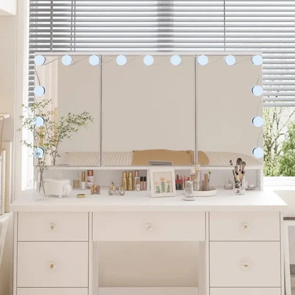 Luxury LED-Lit Makeup Vanity Station  9-Drawer Elegant Beauty Organizer