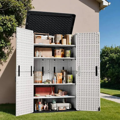 Greesum Horizontal Resin Storage Shed  27 Cu. Ft. Weather-Resistant Outdoor Cabinet for Patio or Garden