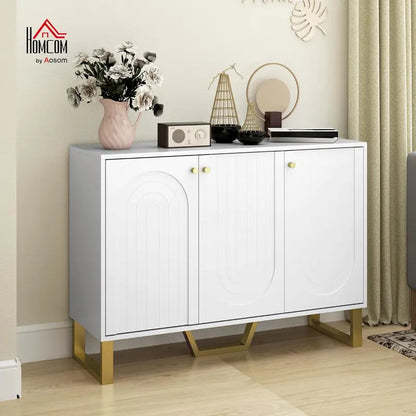 HOMCOM White Modern Sideboard Cabinet  4-Door Storage Unit with Adjustable Shelves and 65″ TV Stand Capability