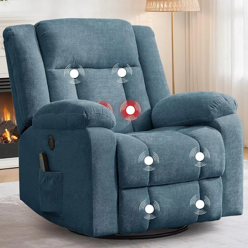 Adult Gliding Rocking Recliner  360° Rotation with Heat & Massage Functions