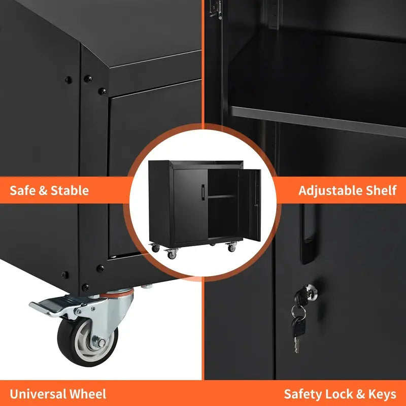 Rolling Metal Garage Storage Cabinet with Lockable Doors, Adjustable Shelves, and Tool Organization  34″H x 30.3″L x 18″W