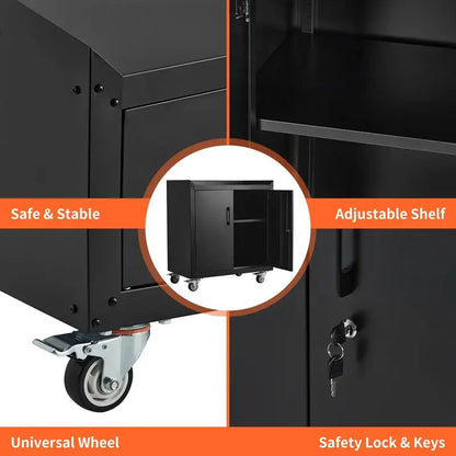 Rolling Metal Garage Storage Cabinet with Lockable Doors, Adjustable Shelves, and Tool Organization  34″H x 30.3″L x 18″W