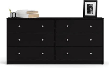 Scandinavian-Inspired 3-Piece Bedroom Set  Engineered Wood Chest, Double Dresser &amp; Nightstand in Black with Pewter Handles