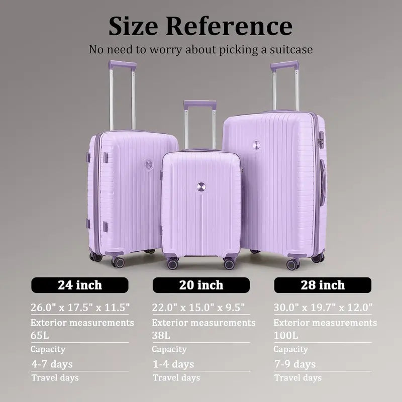Lightweight 5-Piece PP Hardshell Carry-On Luggage Set  Dual Spinner Wheels & TSA Lock Travel Suitcases