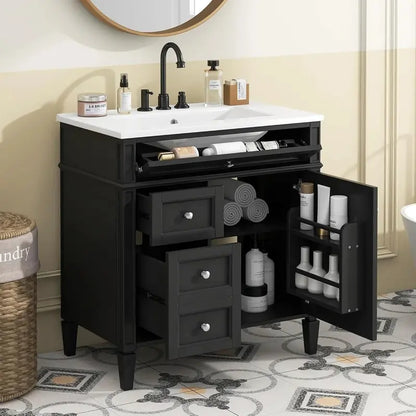 Modern 36-Inch Freestanding Bathroom Vanity with Single Undermount Sink, Soft-Close Drawers & Tip-Out Storage