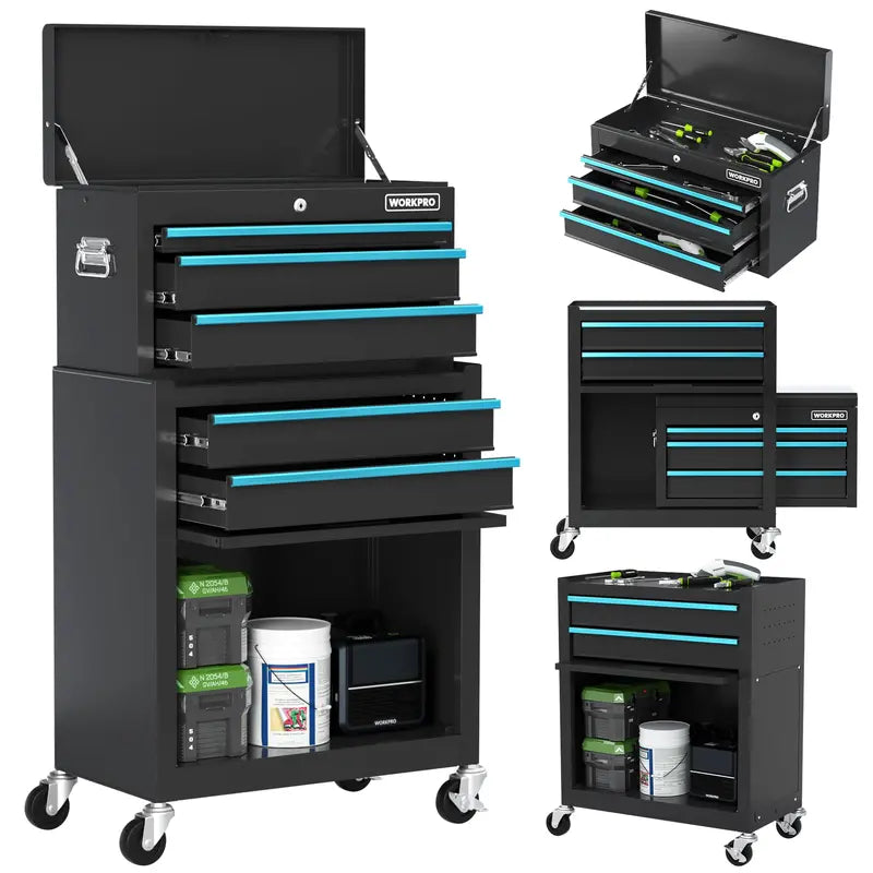 WORKPRO Sliding-Metal 5-Drawer Rolling Tool Cabinet  Mobile Storage Solution with Smooth Casters