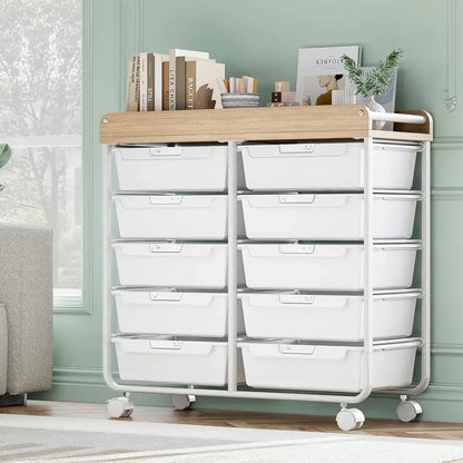 10-Drawer Rolling Craft Cart  Wooden Top Utility Organizer with Casters for Home, Office, or Classroom