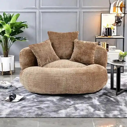 Chenille Upholstered High-Back Lounge Sofa with Lumbar Pillows & Oversized Bean Bag Seat