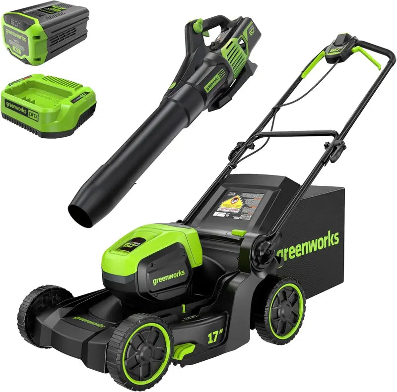 Greenworks 60V 17″ Brushless Cordless Push Lawn Mower  Mulch or Bag Mode, Includes 4.0Ah Battery