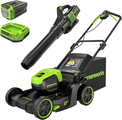Greenworks 60V 17″ Brushless Cordless Push Lawn Mower  Mulch or Bag Mode, Includes 4.0Ah Battery
