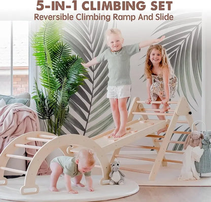 5-in-1 Pikler Triangle Climbing Set for Toddlers  Indoor Wooden Jungle Gym Play System