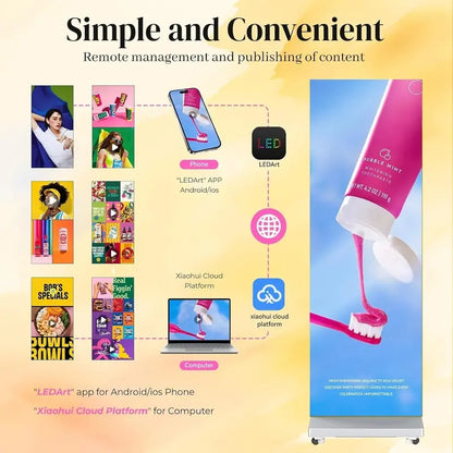 80-Inch Flexible Spliceable LED Poster Display P1.86  USB Plug-and-Play, Remote-Controlled Digital Signage (Silver, 1-Pack)