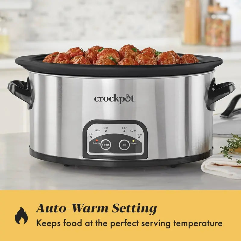 8-Quart Black Stainless Steel Slow Cooker  Auto-Warm Function & Digital Programmable Controls