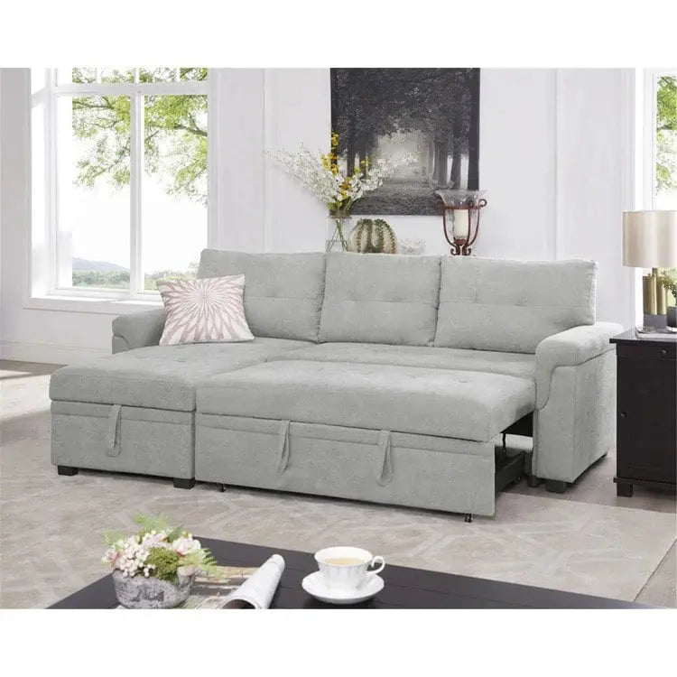 Convertible Reversible Sectional with Pull-Out Sleeper, Integrated Storage Chaise, and Sturdy Support Legs