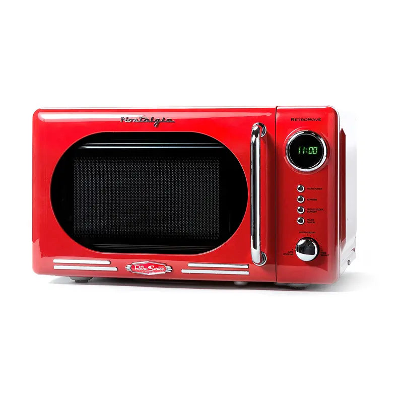 Nostalgia Retro Microwave Oven  0.7 Cu. Ft., 700W Countertop Model with LED Display, Child Lock & Easy-Clean Interior  Red