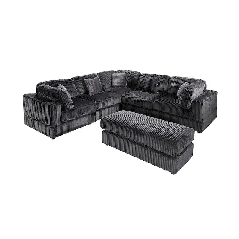 Modular L-Shaped Corduroy Sectional Sofa  Oversized 6-Piece Configurable Set