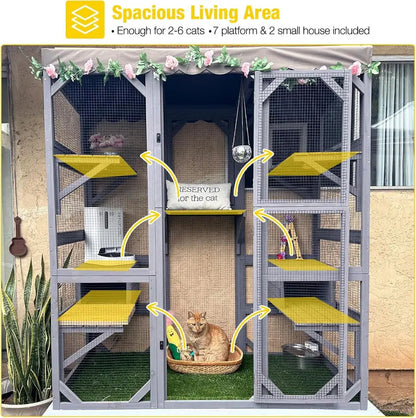 Large Walk-In Outdoor Catio Enclosure  Secure, Spacious Cat Run with Mesh Walls & Roof