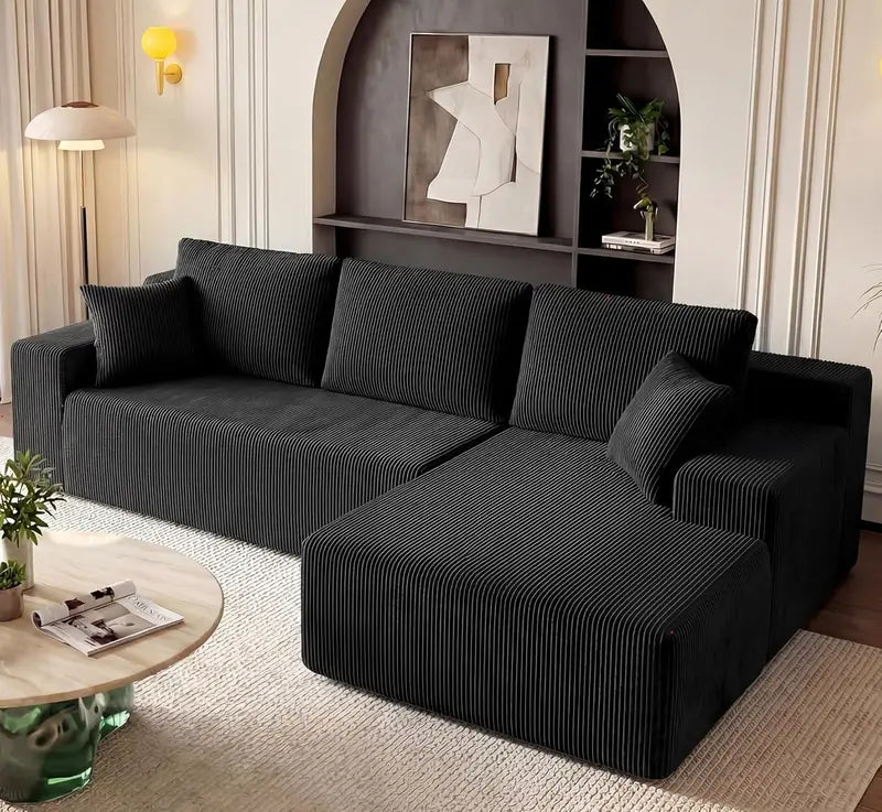 Cloud-Like Boneless Sectional Sofa  3-Seater L-Shaped Modular Couch with Right-Facing Chaise, Cat-Resistant & Deep Seat