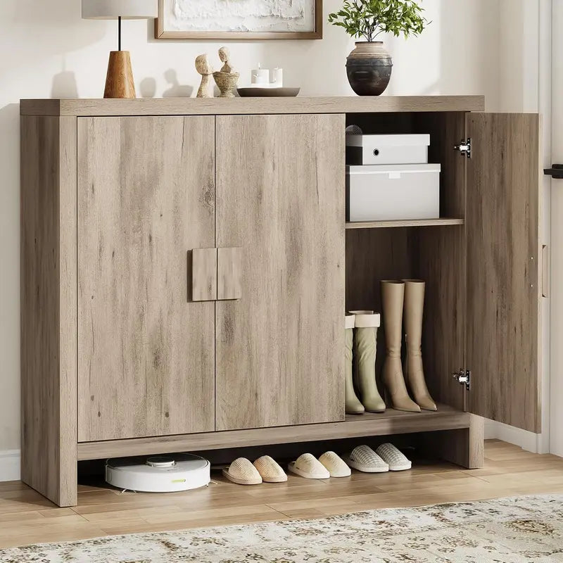 Adjustable-Shelf Shoe Storage Cabinet with Three Doors and 30-Pair Capacity