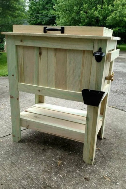 All-Weather 48-Quart Antiqued Cedar Beer Cooler Stand with Brass Drain and Bottle Opener