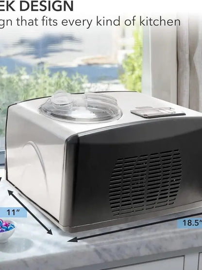 Brand Automatic Ice Cream Maker, 1.6 Quart, Stainless Steel, Built-in Compressor, No Pre-Freezing, LCD Display, Timer, Black & Pink
