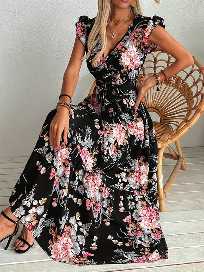 Robe Florale Noire "Jardin Nocturne"