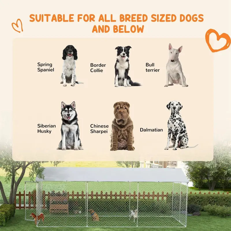 PawHut Outdoor Dog Kennel  19.7 ft x 7.5 ft x 7.5 ft, Waterproof Roof & Durable Mesh Panels
