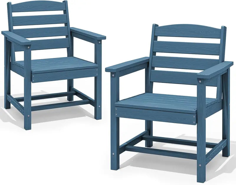 SERWALL 7-Piece Blue HDPE Outdoor Dining Set with Umbrella Hole and Stackable Chairs