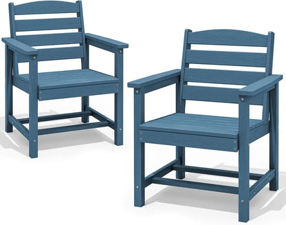 SERWALL 7-Piece Blue HDPE Outdoor Dining Set with Umbrella Hole and Stackable Chairs