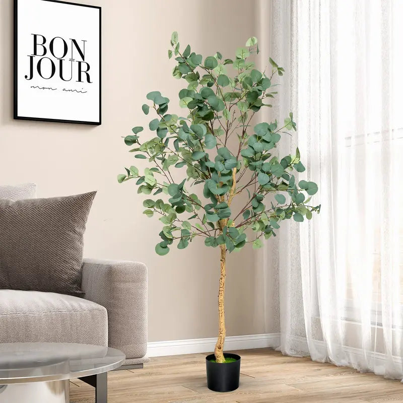 5.5-Foot Faux Eucalyptus Tree  Lifelike Silver Dollar Leaf Plant in Decorative Pot