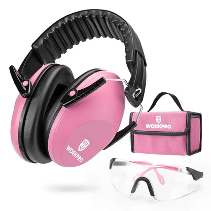 WORKPRO Kids’ Noise-Reducing Safety Earmuffs — Lightweight Hearing Protection, Pink Ribbon Design