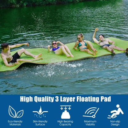 12′ x 6′ Floating Water Mat  Triple-Layer XPE Foam Pad for Pool or Lake Use