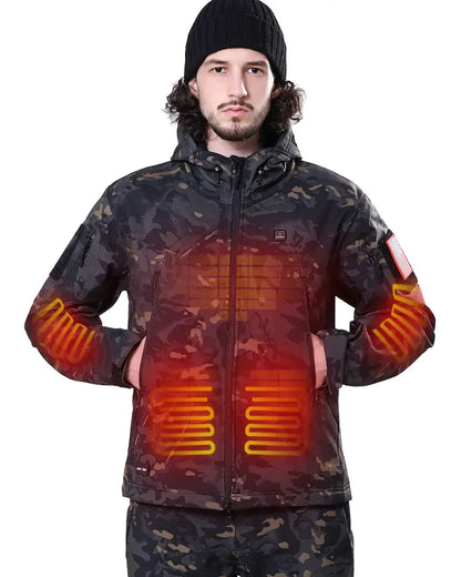 DEWBU Heated Jacket for Men with 12V Battery Pack Winter Outdoor Soft Shell Electric Heating Coat, XL