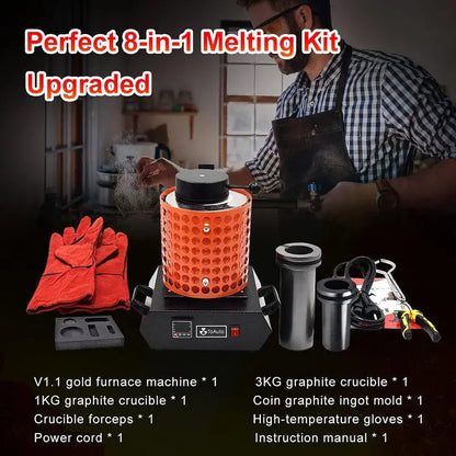Toauto TGF3000-V1.1 Gold Melting Furnace  1400W, 2100°F, Dual-Capacity (1kg + 3kg) Foundry Equipment