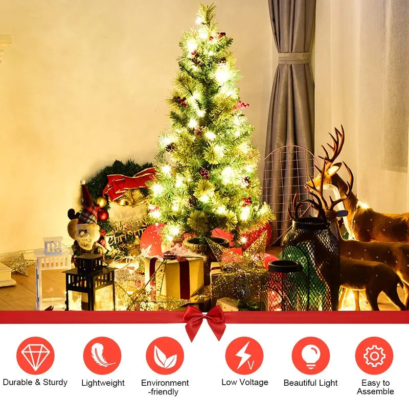 5-Foot Pre-Lit Tabletop Christmas Tree  Compact Artificial Entrance Fir with 100 Energy-Efficient LEDs