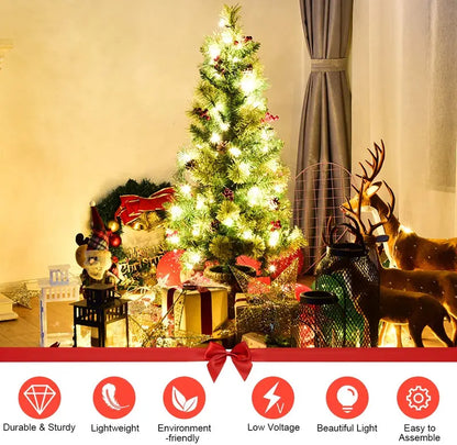 5-Foot Pre-Lit Tabletop Christmas Tree  Compact Artificial Entrance Fir with 100 Energy-Efficient LEDs