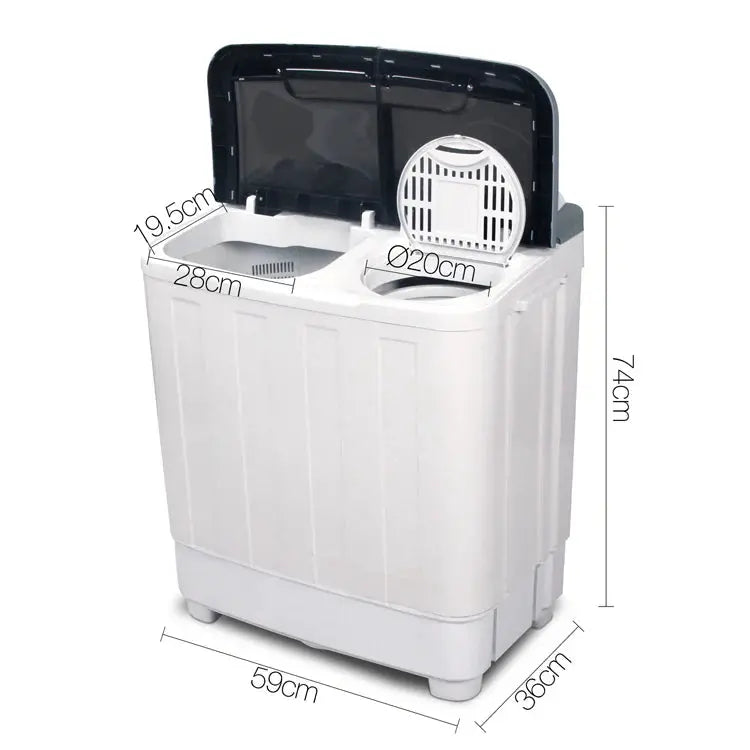 Devanti 5kg Portable Twin-Tub Washing Machine  Compact White Laundry Solution