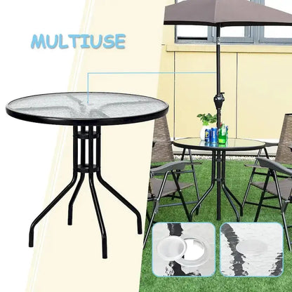 Costway 32-Inch Outdoor Patio Round Table  Tempered Glass Top with Powder-Coated Base