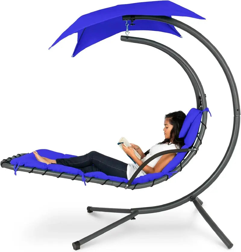 Best Choice Products Curved Hanging Steel Chaise Lounge Swing  Charcoal Gray with Pillow & Canopy