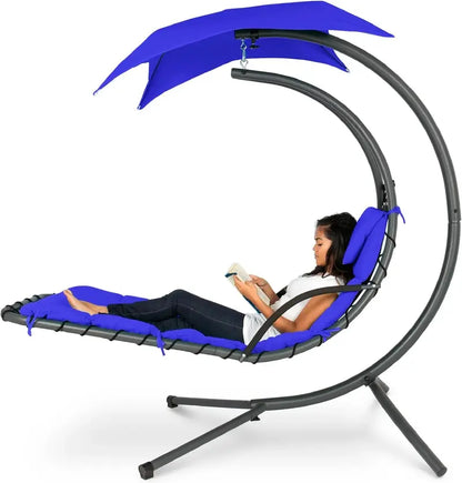 Best Choice Products Curved Hanging Steel Chaise Lounge Swing  Charcoal Gray with Pillow & Canopy