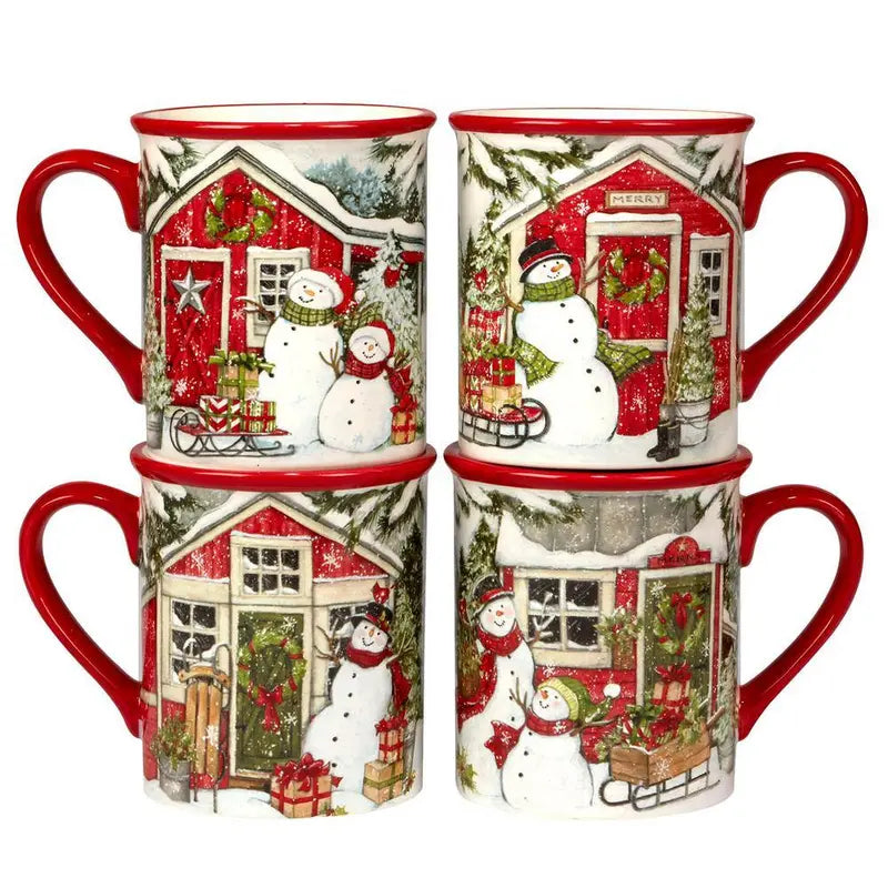 Certified International Snowman’s Farmhouse 16 oz. Multi-Colored Earthenware Beverage Mug (Set of 4) 37257SET4