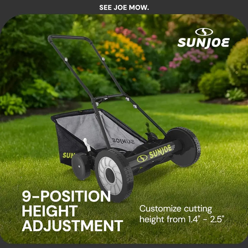18-Inch Manual Reel Lawn Mower with Grass Catcher  Eco-Friendly, Quiet, and Low-Maintenance Push Mower