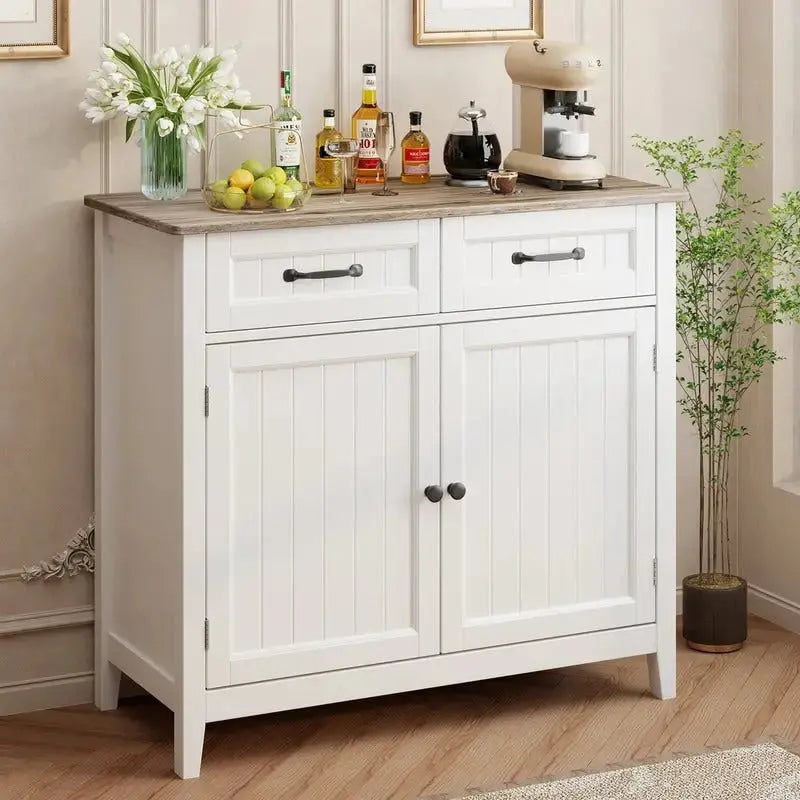 Wooden Kitchen Sideboard Buffet Cabinet  Dual-Door Coffee Bar with 2 Drawers