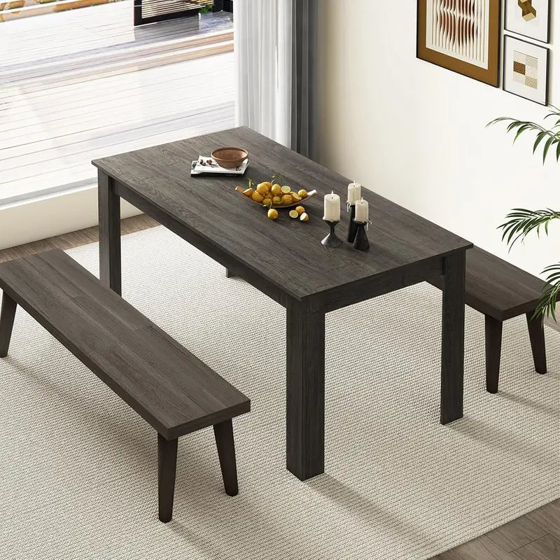 63-Inch Rectangular Farmhouse Dining Table for 6-8, Black Wood Kitchen Table with 330-LB Weight Capacity