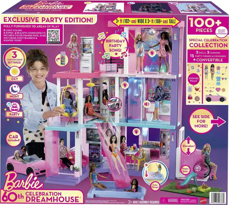 Barbie 60th Anniversary DreamHouse Playset with 2 Dolls, Car & 100+ Accessories