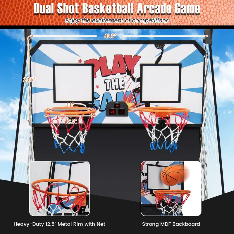Dual-Shot Foldable Basketball Arcade Game  Indoor/Outdoor Electronic Hoop Machine with Dual Play Mode