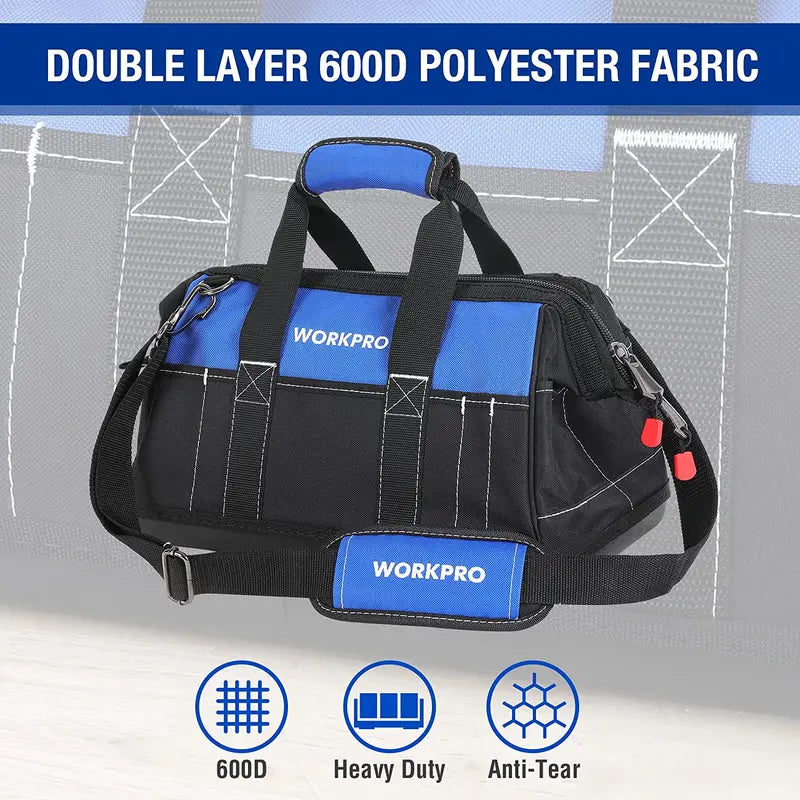 WORKPRO 16″ Wide-Mouth Waterproof Tool Bag  Molded Base for Stability & Durability