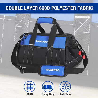 WORKPRO 16″ Wide-Mouth Waterproof Tool Bag  Molded Base for Stability & Durability